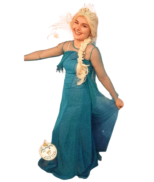 Mascotte Elsa Reine des Neiges pour animation anniversaire en Normandie