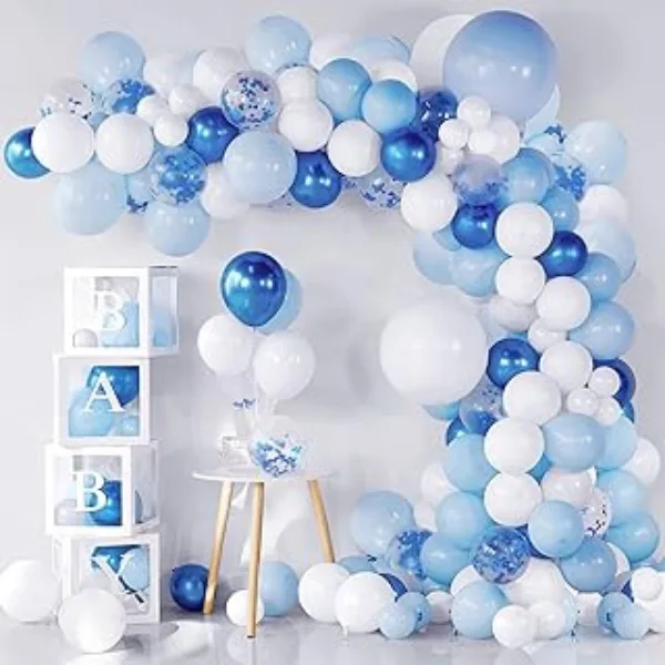 Kit arche ballons bleu et blanc 127 pièces pour décoration anniversaire