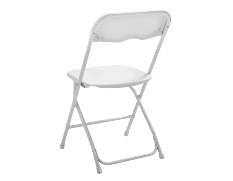 Vue arrière de la chaise pliante blanche - structure acier anti-rouille