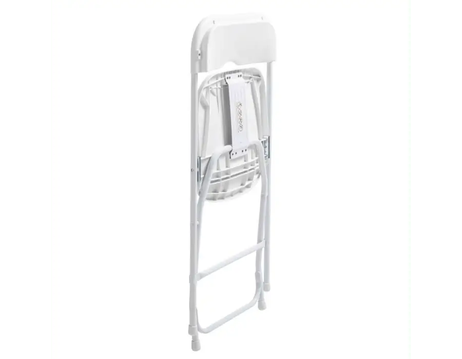 Chaise pliante blanche repliée - format compact pour transport et rangement