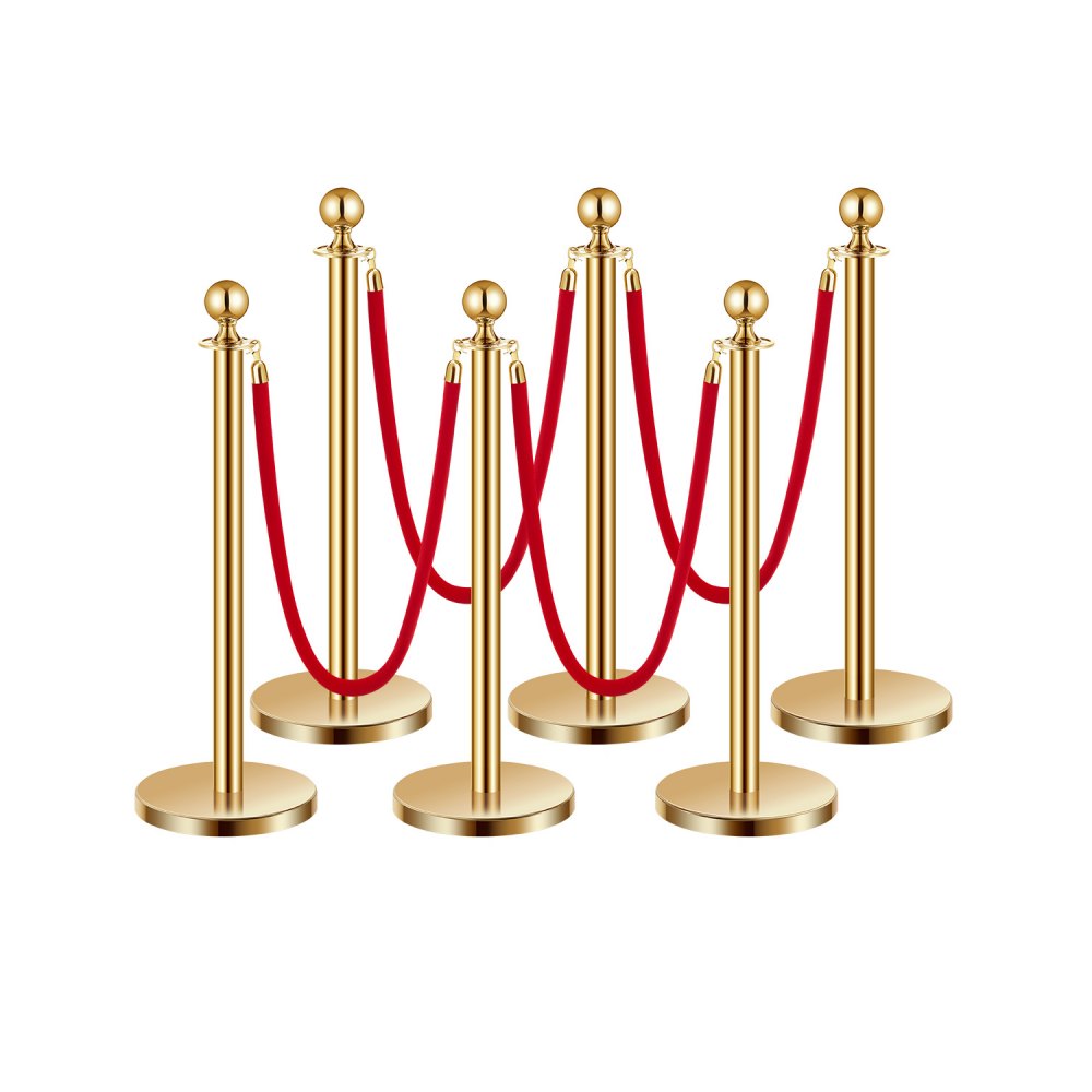 Location de 6 poteaux de guidage dorés avec cordes velours rouge pour événement - Animations Happy Times
