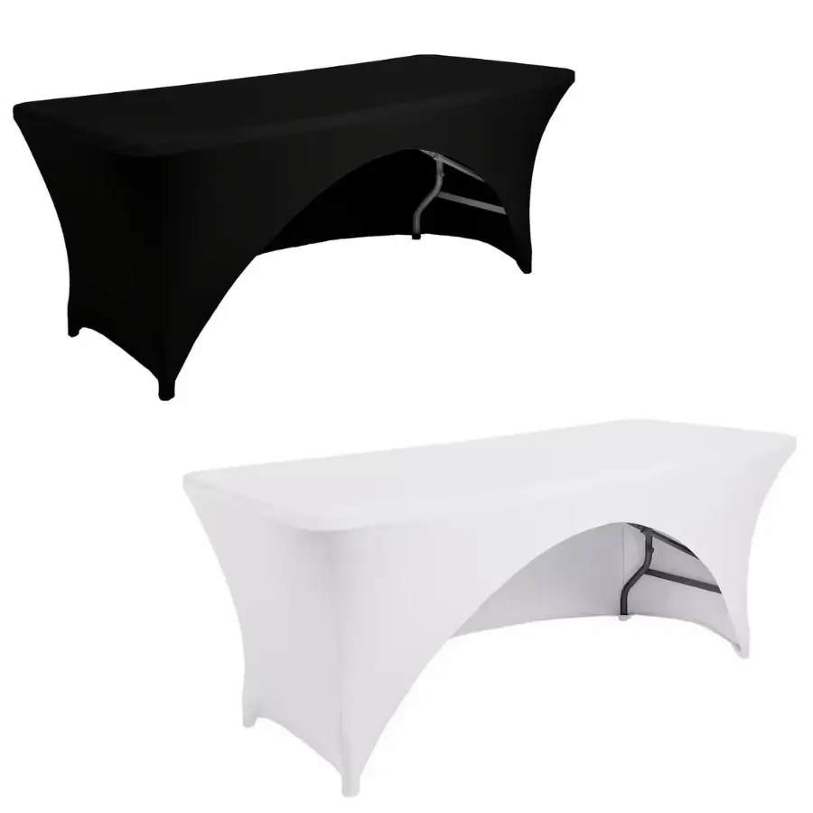 Location housse déco de table 180 cm noire et blanche pour buffet en Normandie