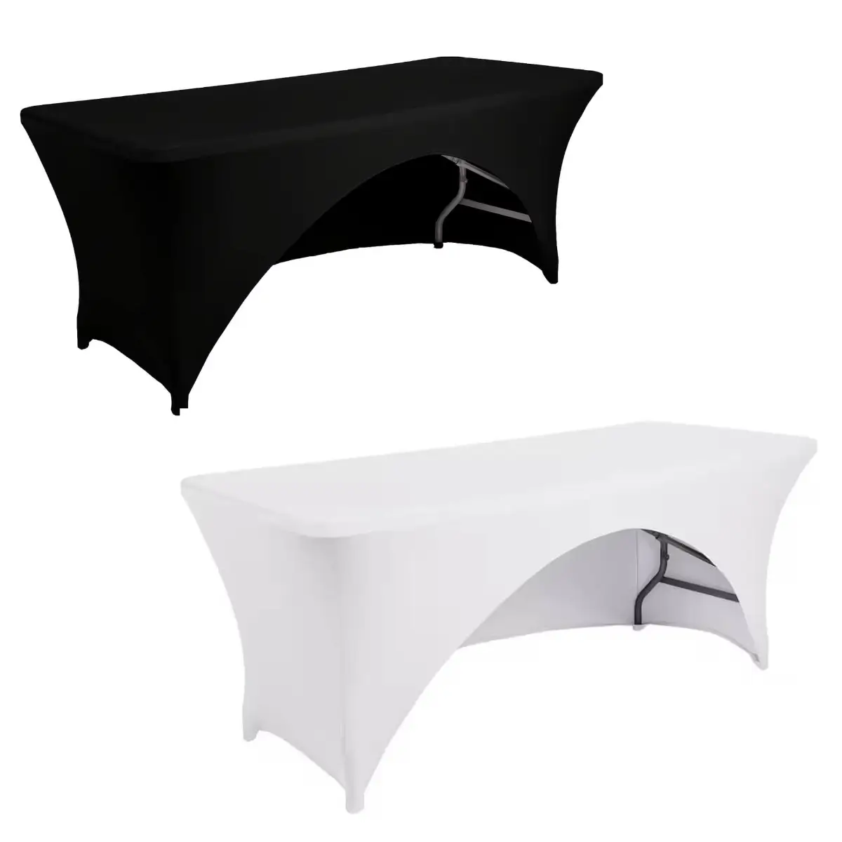Location de housse déco noire et blanche habillant une table de 180 cm en Normandie